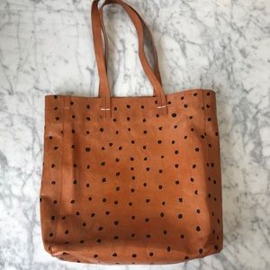 Clare V. Shoulder tote tan leather with navy dots